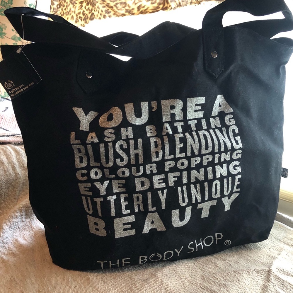 BODY SHOP NEW BLACK TOTE, tags, clean